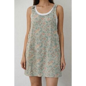 Jones‎ New York Sport Vintage Floral Pinafore Jumper Dress Green Pink Medium